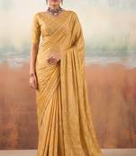 Gold solid poly chiffon ethnic saree