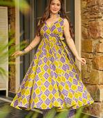 Mehendi digital printed rayon anarkali kurta with bottom set