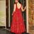 Red digital printed rayon anarkali kurta with bottom set