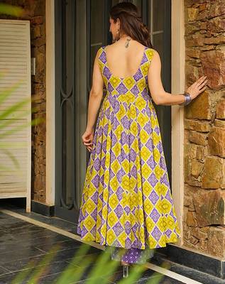 Mehendi digital printed rayon anarkali kurta with bottom set 3