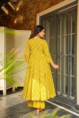 Lime green digital printed rayon anarkali kurta with bottom set 3