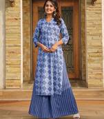 Blue digital printed rayon straight kurta with bottom set