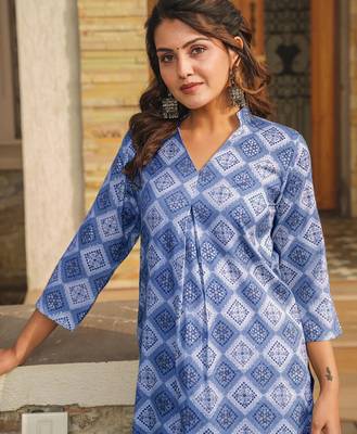 Blue digital printed rayon straight kurta with bottom set 2