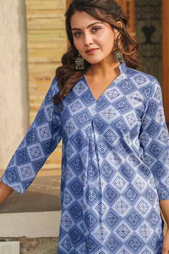 Blue digital printed rayon straight kurta with bottom set