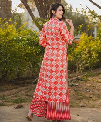 Red digital printed rayon straight kurta with bottom set 3