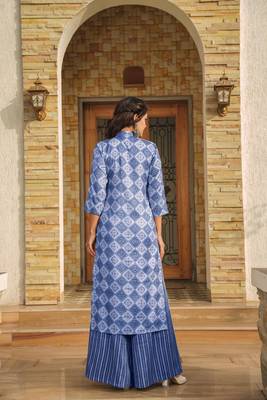 Blue digital printed rayon straight kurta with bottom set 3