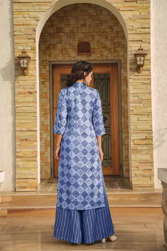 Blue digital printed rayon straight kurta with bottom set