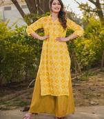 Yellow digital printed rayon straight kurta with bottom set