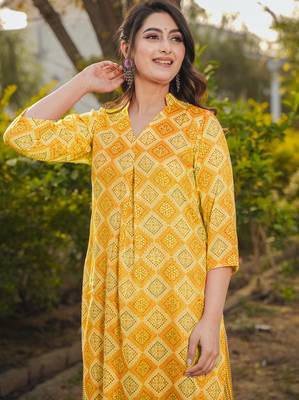 Yellow digital printed rayon straight kurta with bottom set 2