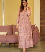 Purple digital printed muslin straight kurta with bottom set