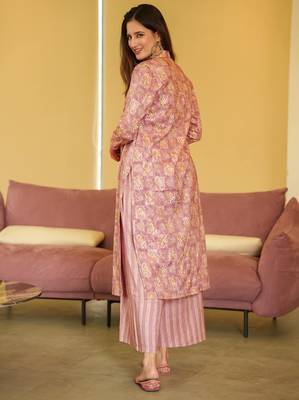 Purple digital printed muslin straight kurta with bottom set 3