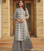 Grey digital printed rayon straight kurta with bottom set