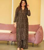 Black digital printed muslin straight kurta with bottom set