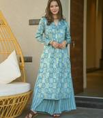 Sky blue digital printed muslin straight kurta with bottom set