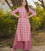 Pink digital printed rayon straight kurta with bottom set