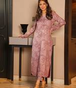Purple digital printed muslin straight kurta with bottom set