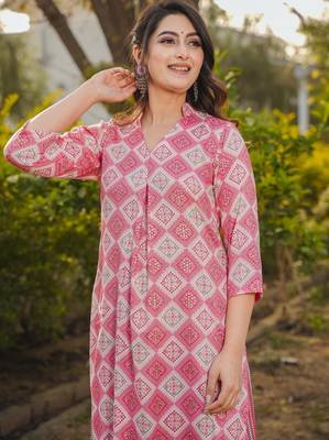 Pink digital printed rayon straight kurta with bottom set 3