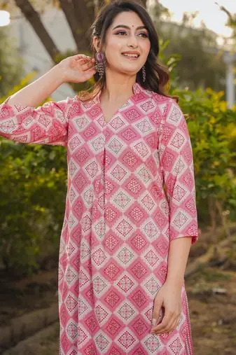 Pink digital printed rayon straight kurta with bottom set