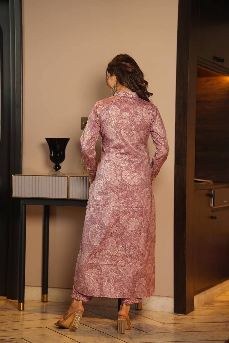 Purple digital printed muslin straight kurta with bottom set