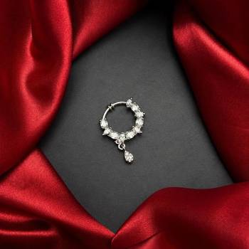 silver cz bridal nath nose ring  indian nose pin with dangle charm 1