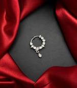 silver cz bridal nath nose ring  indian nose pin with dangle charm