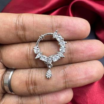 silver cz bridal nath nose ring  indian nose pin with dangle charm 3