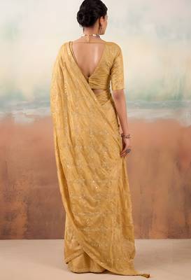Gold solid poly chiffon ethnic saree 2