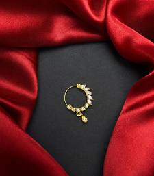 gold tone cz nath nose pin  indian bridal hoop ring with teardrop charm