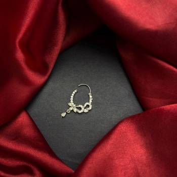 silver cz bridal nath nose ring with dangle  traditional indian nose jewelry 2