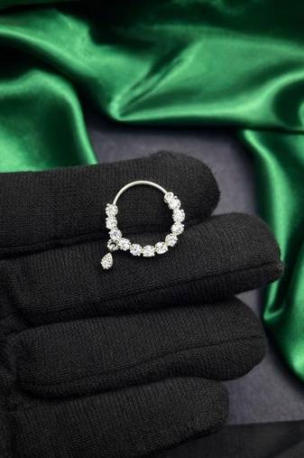 silver nose hoop ring with moissanite dangle indian bridal nath septum clicker jewelry