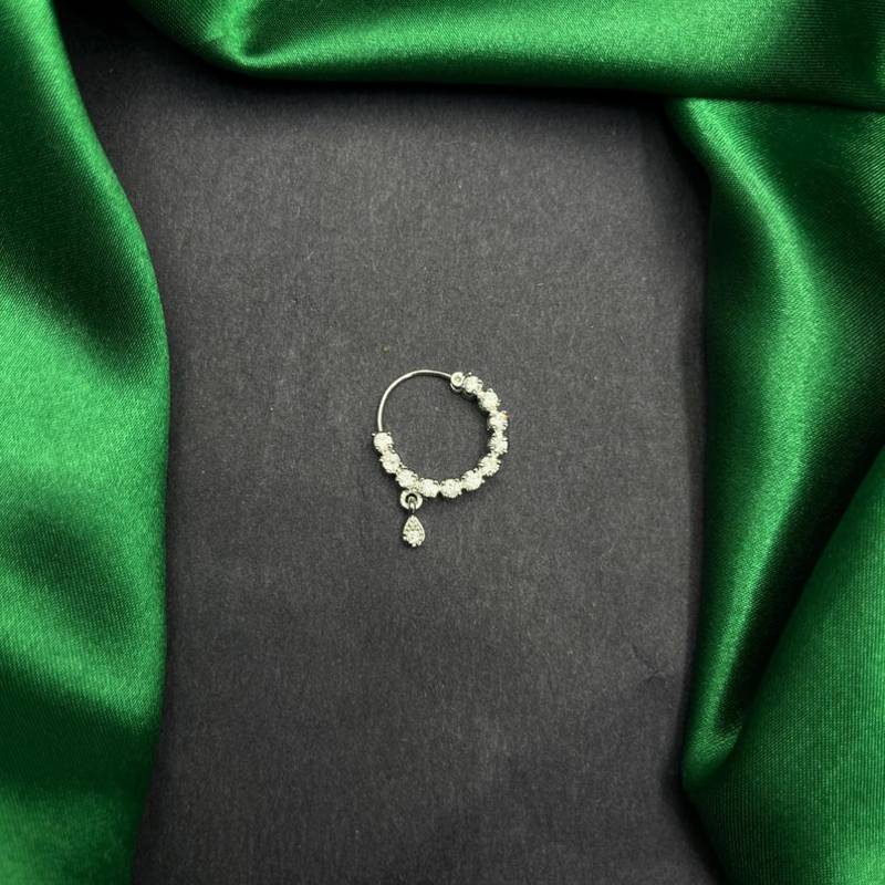 silver nose hoop ring with moissanite dangle indian bridal nath septum clicker jewelry