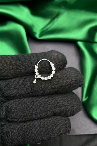 silver nose hoop ring with moissanite dangle indian bridal nath septum clicker jewelry