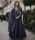 Navy vichitra readymade anarkali suit with beads sequence & embroidery work