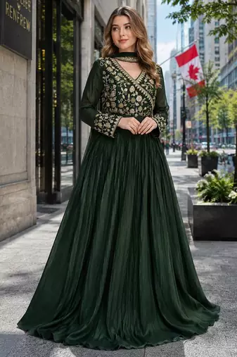 Mehendi vichitra readymade anarkali suit with embroidery & beads work