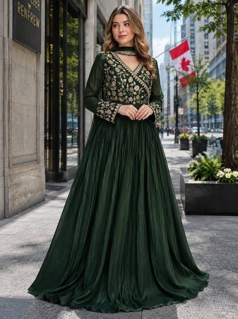 Mehendi vichitra readymade anarkali suit with embroidery & beads work