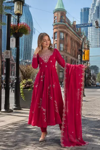 Rani georgette readymade anarkali suit with embroidery & sequence work
