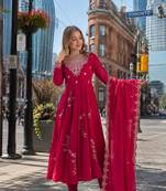 Rani georgette readymade anarkali suit with embroidery & sequence work