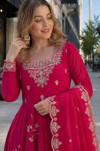 Rani georgette readymade anarkali suit with embroidery & sequence work