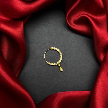 gold tone cz nath nose pin  indian bridal hoop ring with teardrop charm 1