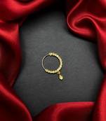gold tone cz nath nose pin  indian bridal hoop ring with teardrop charm