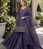 Purple silk blend readymade suit with embroidery & sequence work