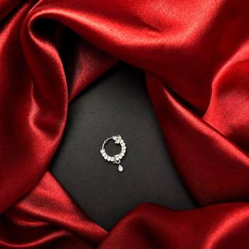silver cz bridal nath nose ring  indian nose pin with dangle charm 1