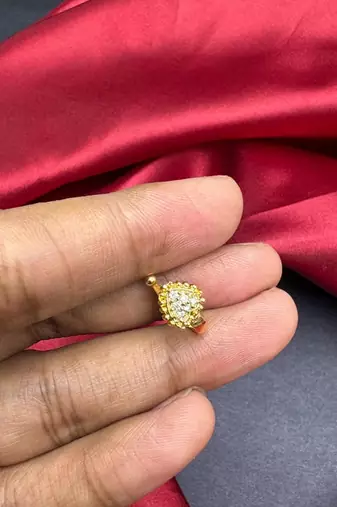 gold-tone cz nose pin  non-piercing clip-on stud  indian bridal jewelry