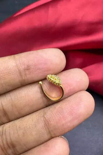 gold-tone cz nose pin  non-piercing clip-on stud  indian bridal jewelry