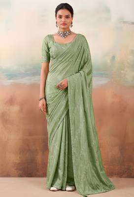 Green solid poly chiffon ethnic saree 1