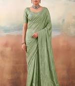 Green solid poly chiffon ethnic saree