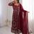 Maroon floral embroidered anarkali kurti pant set with dupatta