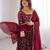Maroon floral embroidered anarkali kurti pant set with dupatta