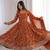 Orange floral embroidered anarkali kurti pant set with dupatta