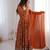 Orange floral embroidered anarkali kurti pant set with dupatta